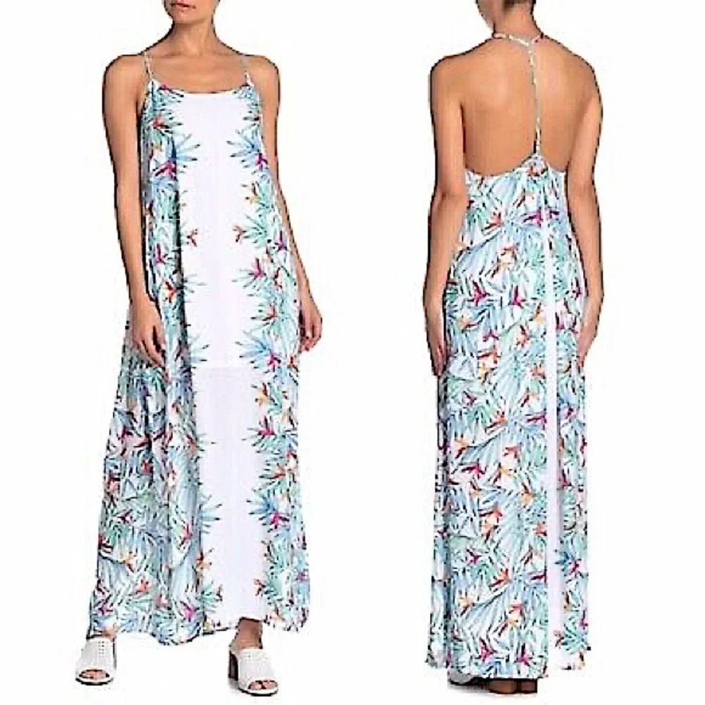 NWOT Show Me Your MuMu Strapy Open Back White Floral Flowy Maxi Dress Small